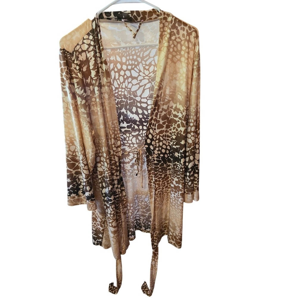 Linear Dontella Lightweight Robe‎ 1x Womens Plus Size Brown Open Long Sleeve
